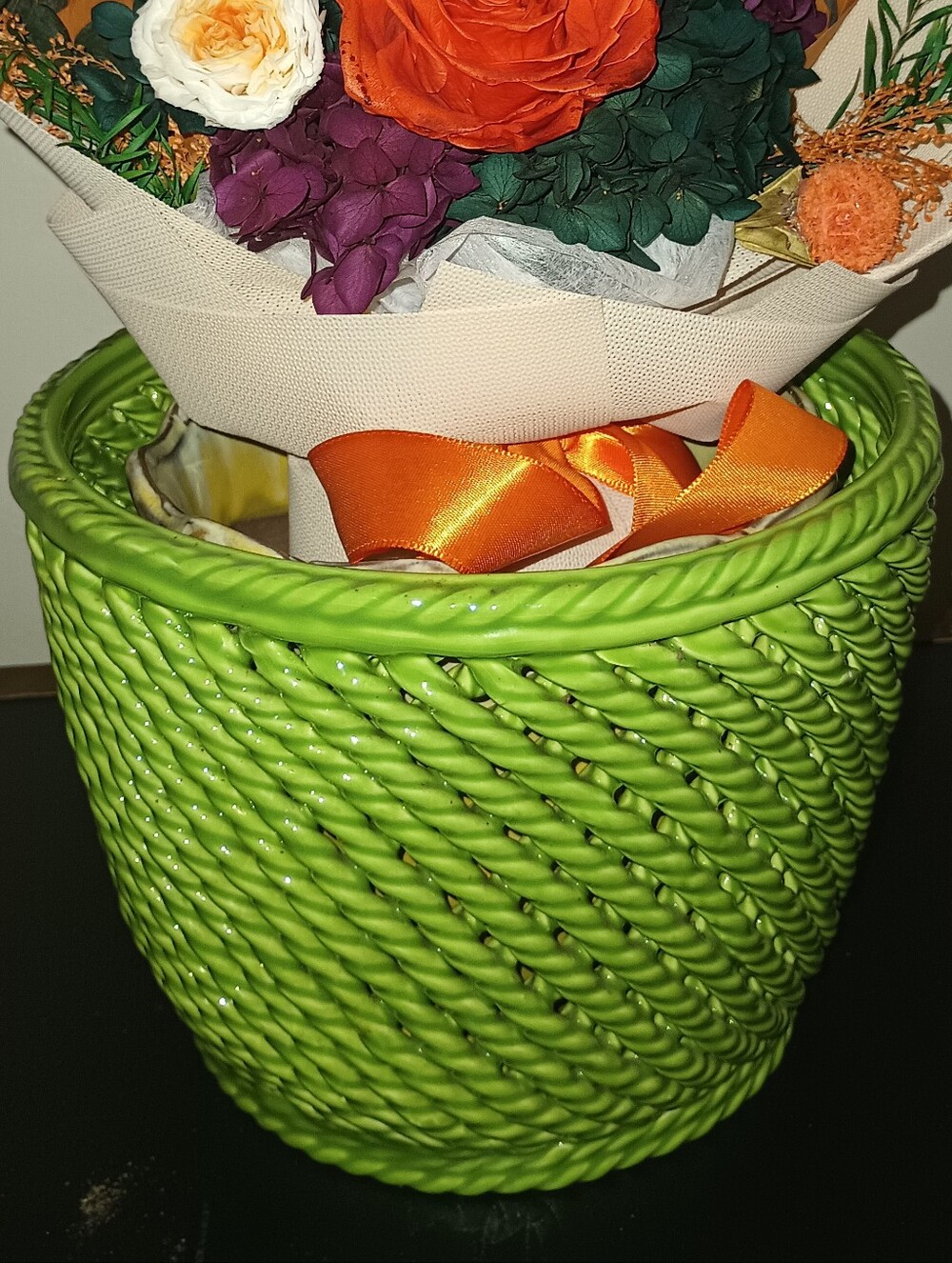 Mottahedeh Design Braided Rope Texture Italian Ceramic Green Planter